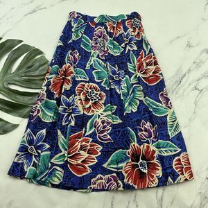 Diversity Womens Vintage 90s Pleated Midi Skirt Size 4 Petite Blue Red Tropical